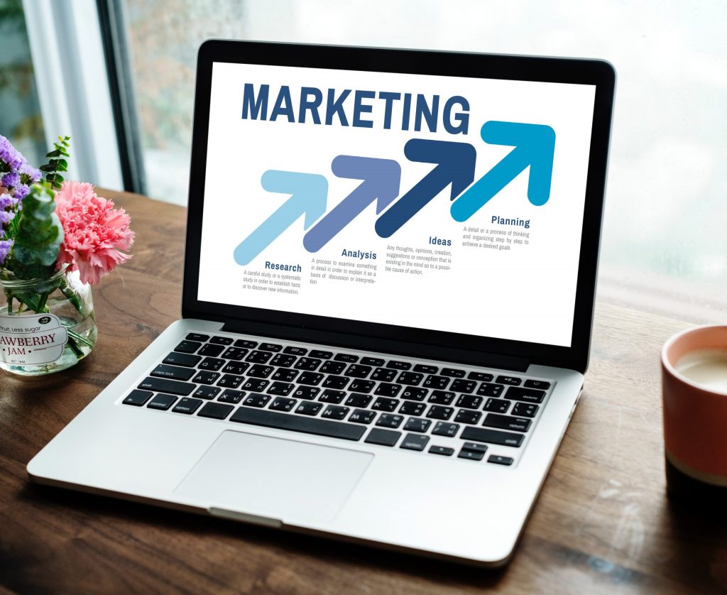 A laptop on a marketing